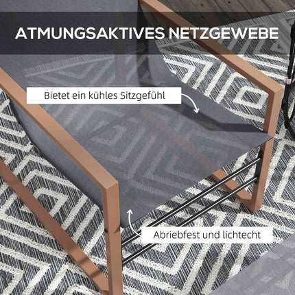 Patio chair set with mesh cover, metal frame, dark grey