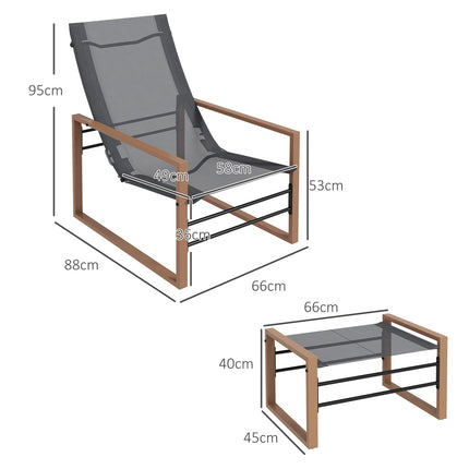 Patio chair set with mesh cover, metal frame, dark grey