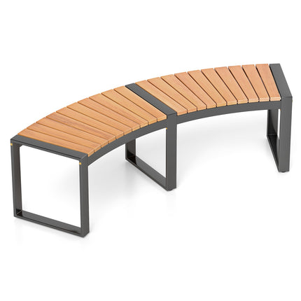 Patio Curved Bench – Acacia Slatted Seat, Metal Legs