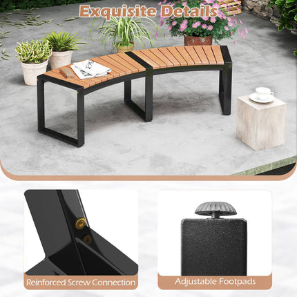 Patio Curved Bench – Acacia Slatted Seat, Metal Legs