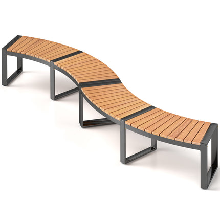 Patio Curved Bench – Acacia Slatted Seat, Metal Legs