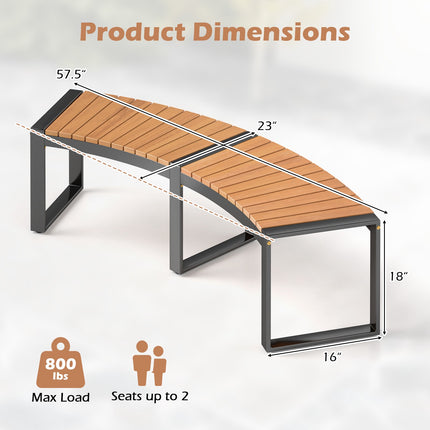 Patio Curved Bench – Acacia Slatted Seat, Metal Legs