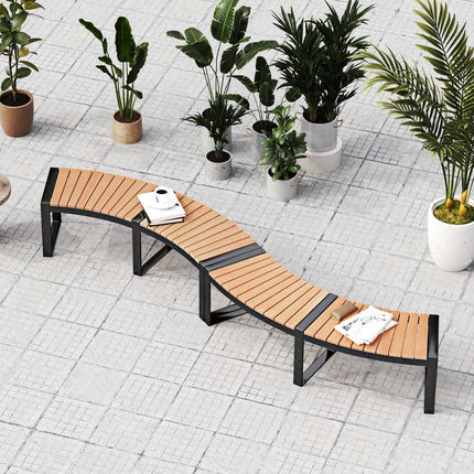 Patio Curved Bench – Acacia Slatted Seat, Metal Legs