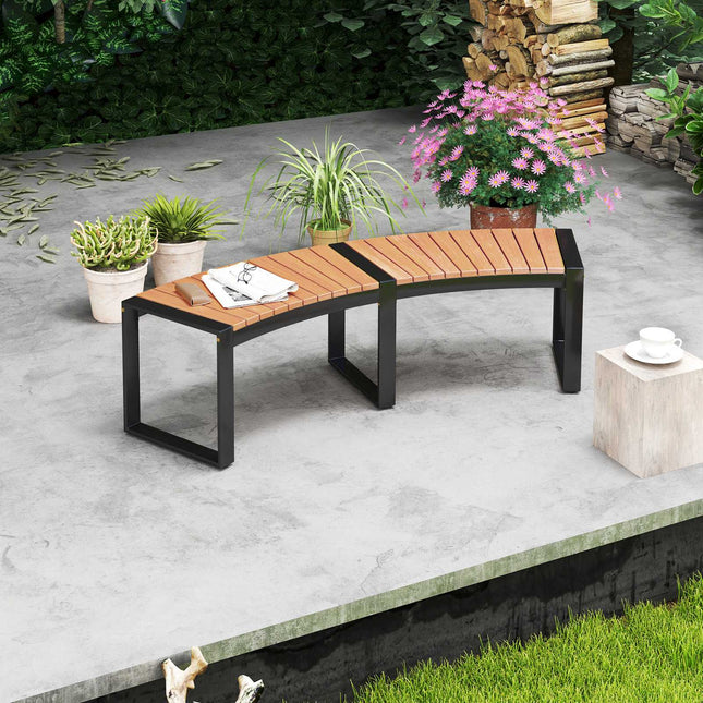 Gebogen terrasbank – Zitting van acaciahouten latten, metalen poten