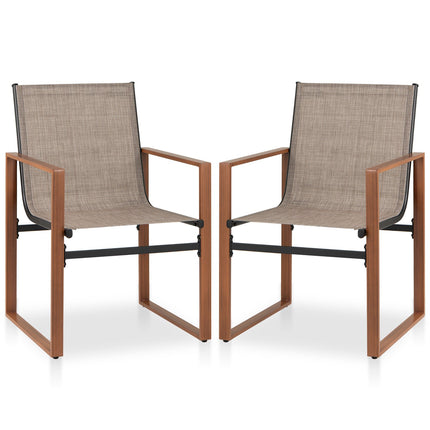 Patio Dining Chairs Set of 2, Breathable Fabric, Brown