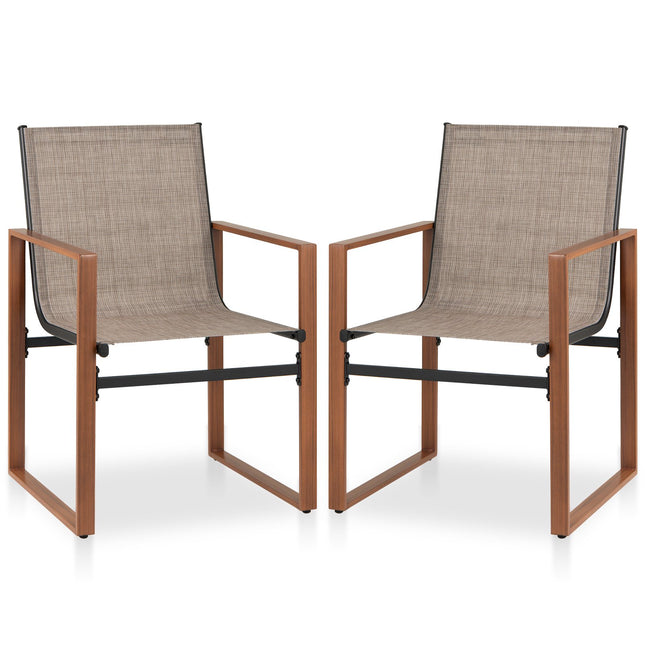 Patio Dining Chairs Set of 2, Breathable Fabric, Brown