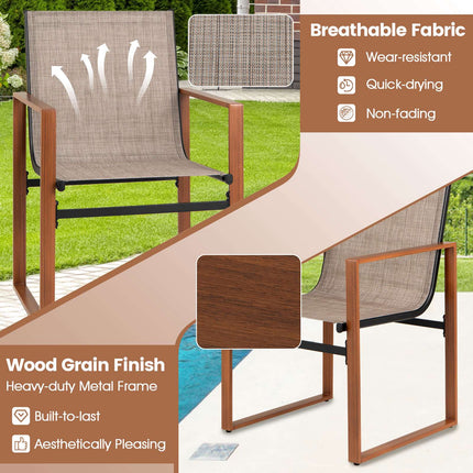 Patio Dining Chairs Set of 2, Breathable Fabric, Brown