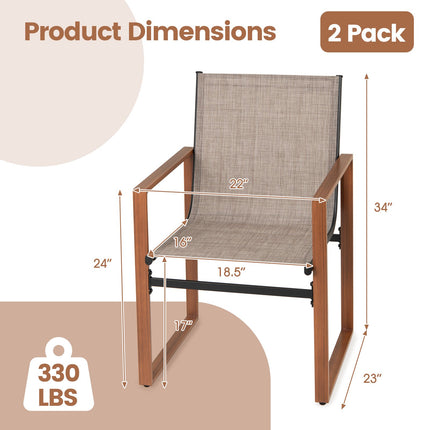 Patio Dining Chairs Set of 2, Breathable Fabric, Brown