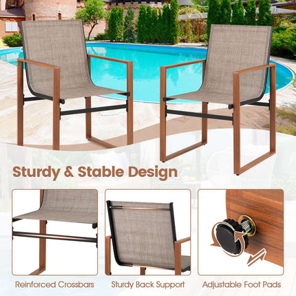 Patio Dining Chairs Set of 2, Breathable Fabric, Brown