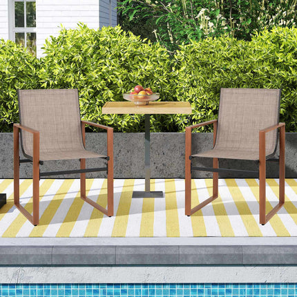Patio Dining Chairs Set of 2, Breathable Fabric, Brown
