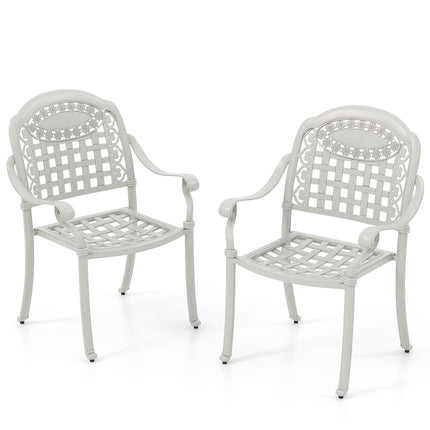 Patio Dining Chairs, Set of 2, Cast Aluminum, White