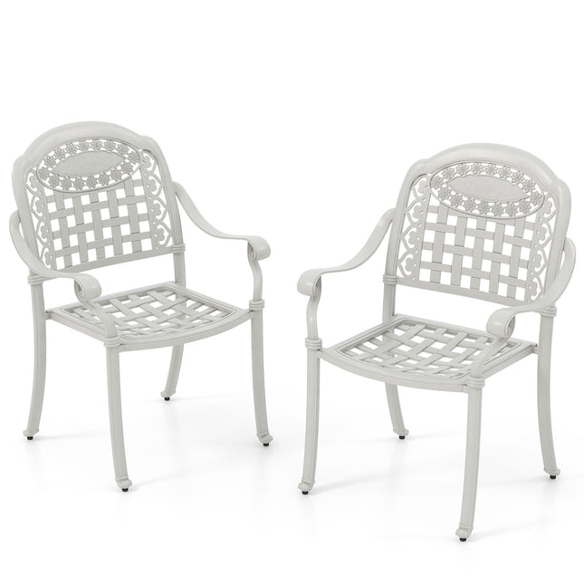 Patio Dining Chairs, Set of 2, Cast Aluminum, White