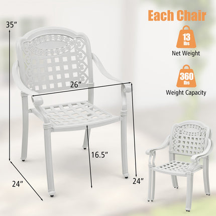 Patio Dining Chairs, Set of 2, Cast Aluminum, White