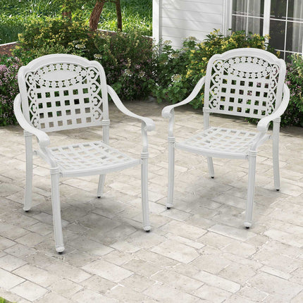 Patio Dining Chairs, Set of 2, Cast Aluminum, White