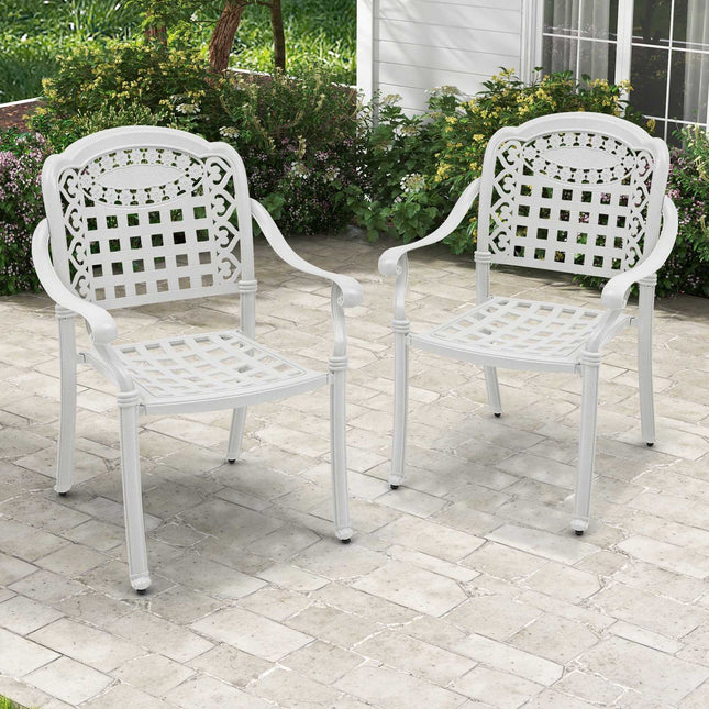 Patio Dining Chairs, Set of 2, Cast Aluminum, White