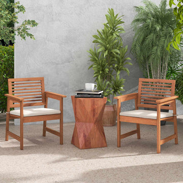 Patio Dining Chairs Set of 2, Solid Wood With Cushions