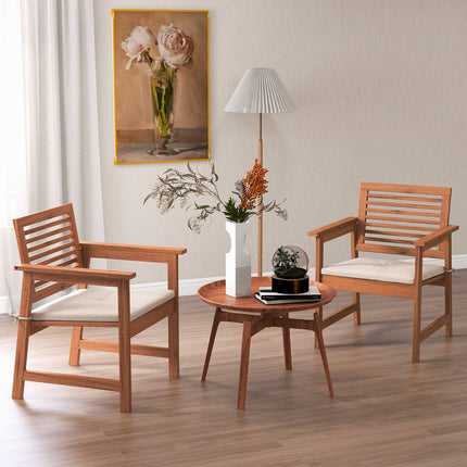 Patio Dining Chairs Set of 2, Solid Wood With Cushions