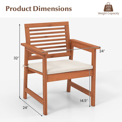 Patio Dining Chairs Set of 2, Solid Wood With Cushions