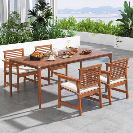 Patio Dining Chairs Set of 2, Solid Wood With Cushions