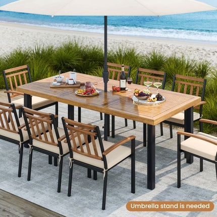 Patio Dining Table 200x100cm, Acacia Top, Umbrella Hole