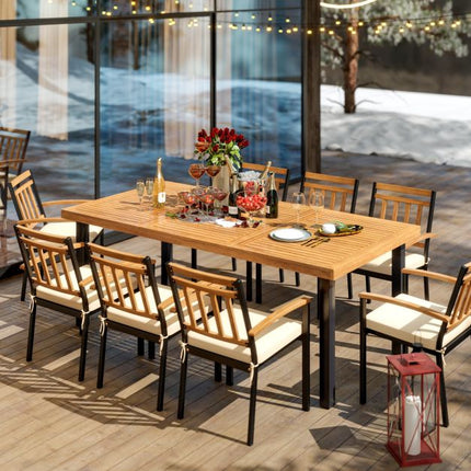 Patio Dining Table 200x100cm, Acacia Top, Umbrella Hole