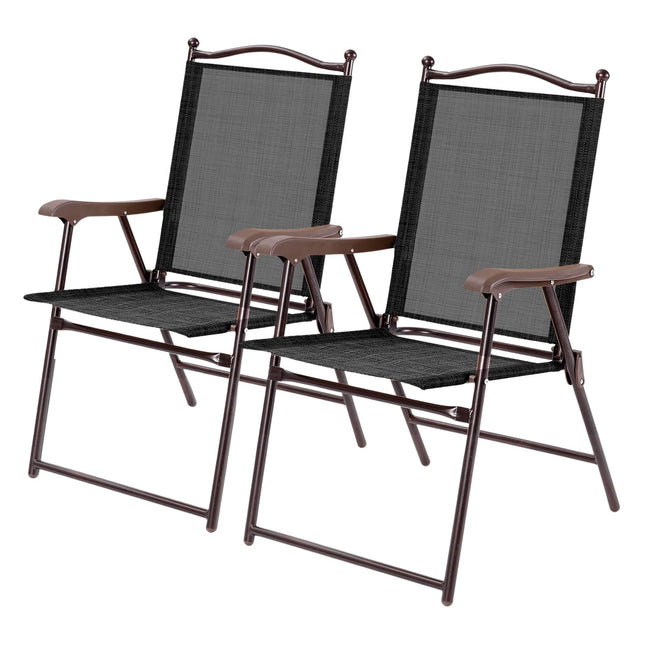 Patio Folding Chairs Set of 2 with Armrests, Black