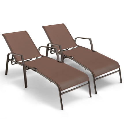 Patio Folding Chaise Lounge Set, 2-Pack, Adjustable Back