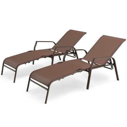 Patio Folding Chaise Lounge Set, 2-Pack, Adjustable Back