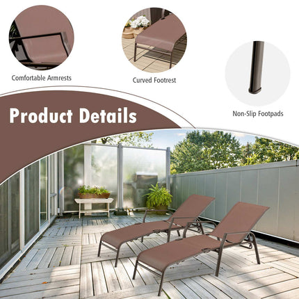 Patio Folding Chaise Lounge Set, 2-Pack, Adjustable Back