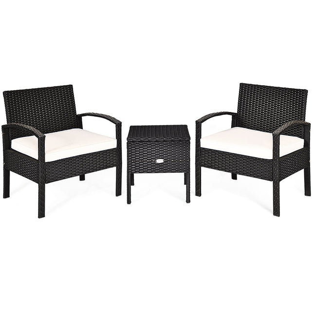 Patio Furniture Set 3 Pieces All Weather PE Rattan Conversation Set Black