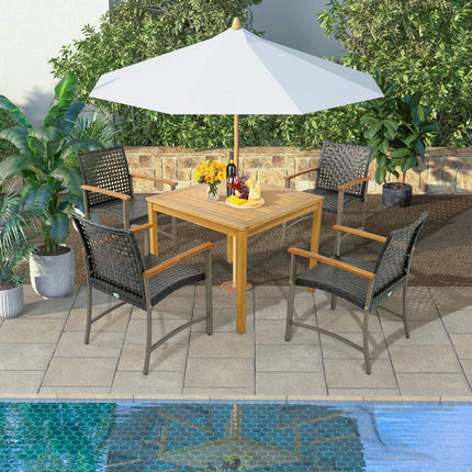 Patio Rattan Dining Chairs Set of 4, Acacia Armrests