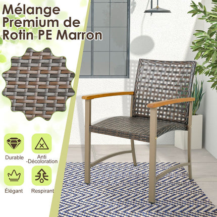 Patio Rattan Dining Chairs Set of 4, Acacia Armrests