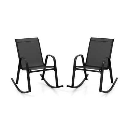 Patio Rocking Chairs, Set of 2, Breathable Fabric, Black