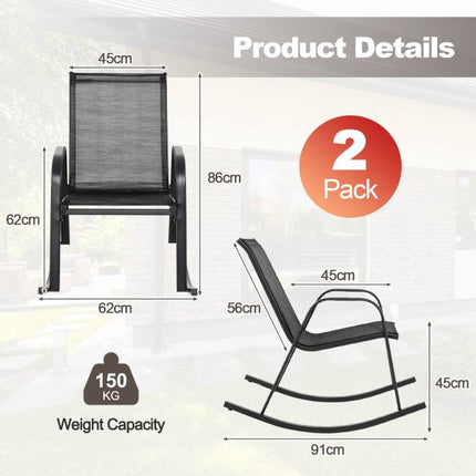 Patio Rocking Chairs, Set of 2, Breathable Fabric, Black