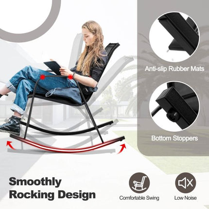 Patio Rocking Chairs, Set of 2, Breathable Fabric, Black
