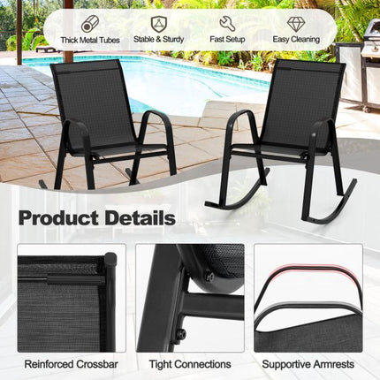 Patio Rocking Chairs, Set of 2, Breathable Fabric, Black