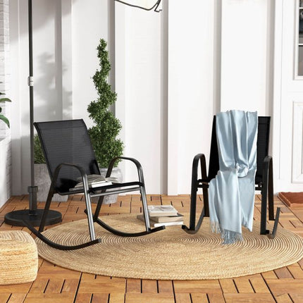 Patio Rocking Chairs, Set of 2, Breathable Fabric, Black