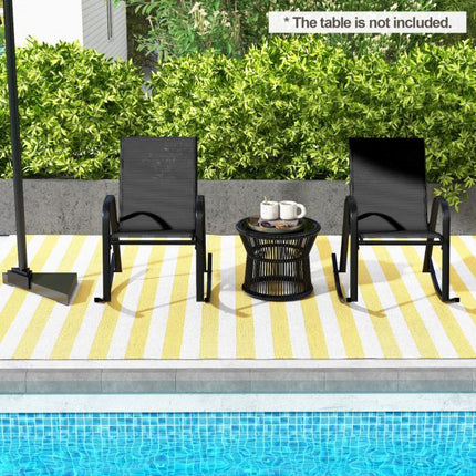 Patio Rocking Chairs, Set of 2, Breathable Fabric, Black