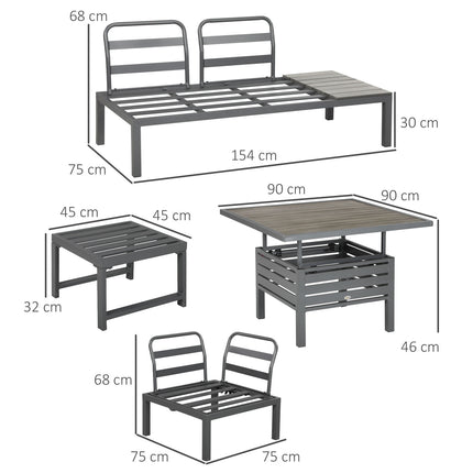 6-piece patio seating set, adjustable table, aluminum frame