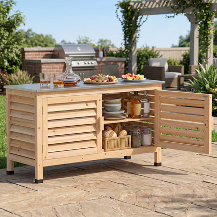 Patio Storage Cabinet with Stainless Steel Top and Shelves