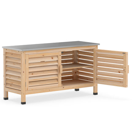 Patio Storage Cabinet with Stainless Steel Top and Shelves