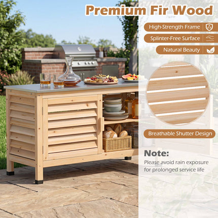 Patio Storage Cabinet with Stainless Steel Top and Shelves