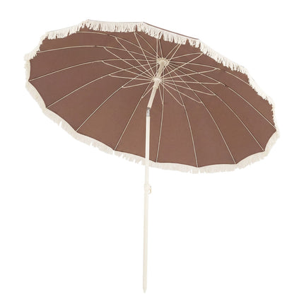 Patio Umbrella 215cm, Fringe Tassel, Push-Button Tilt
