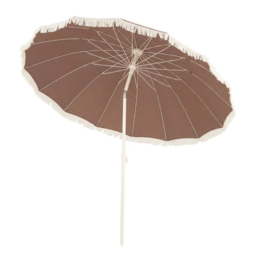 Patio Umbrella 215cm, Fringe Tassel, Push-Button Tilt