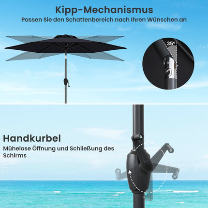 Patio Umbrella, 230 cm, Black, Crank & Tilt Function