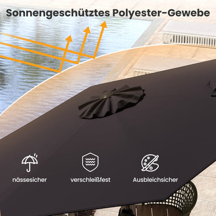 Patio Umbrella, 230 cm, Black, Crank & Tilt Function