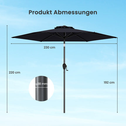 Patio Umbrella, 230 cm, Black, Crank & Tilt Function