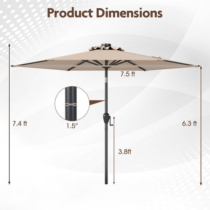Patio Umbrella 230 cm, Solar LED, Crank Tilt, Light Brown