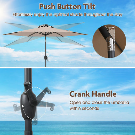 Patio Umbrella 230 cm, Solar LED, Crank Tilt, Light Brown