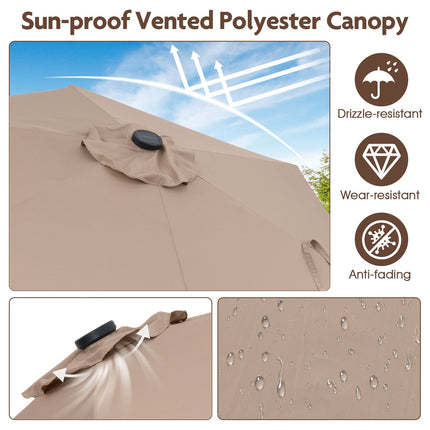 Patio Umbrella 230 cm, Solar LED, Crank Tilt, Light Brown